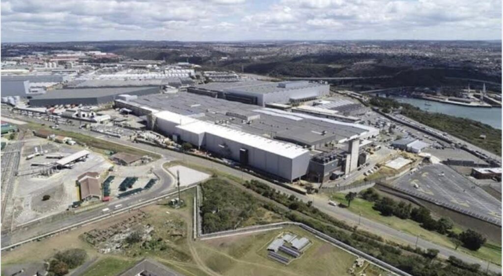CLC Trucks image about An aerial view of the massive manufacturing facility in East London, South Africa, representing the scale of production for commercial vehicles, including the 150,000th Daimler truck.